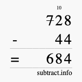 Calculate 728 minus 44 using long subtraction