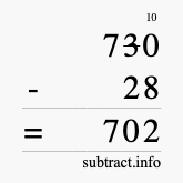 Calculate 730 minus 28 using long subtraction