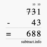 Calculate 731 minus 43 using long subtraction