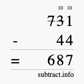 Calculate 731 minus 44 using long subtraction