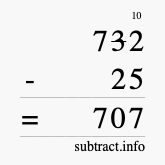 Calculate 732 minus 25 using long subtraction