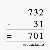 Calculate 732 minus 31 using long subtraction