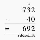Calculate 732 minus 40 using long subtraction
