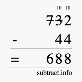 Calculate 732 minus 44 using long subtraction