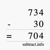 Calculate 734 minus 30 using long subtraction