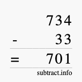 Calculate 734 minus 33 using long subtraction