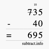 Calculate 735 minus 40 using long subtraction