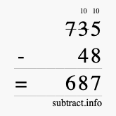 Calculate 735 minus 48 using long subtraction