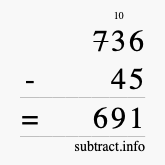 Calculate 736 minus 45 using long subtraction