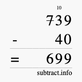 Calculate 739 minus 40 using long subtraction