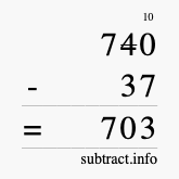 Calculate 740 minus 37 using long subtraction