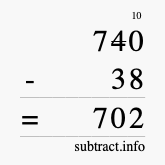 Calculate 740 minus 38 using long subtraction