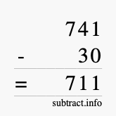 Calculate 741 minus 30 using long subtraction