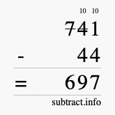 Calculate 741 minus 44 using long subtraction