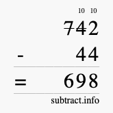Calculate 742 minus 44 using long subtraction