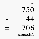 Calculate 750 minus 44 using long subtraction