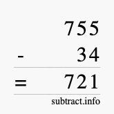 Calculate 755 minus 34 using long subtraction