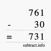 Calculate 761 minus 30 using long subtraction