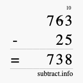 Calculate 763 minus 25 using long subtraction