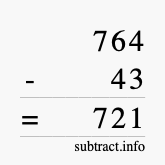 Calculate 764 minus 43 using long subtraction
