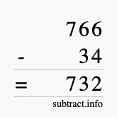 Calculate 766 minus 34 using long subtraction