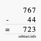 Calculate 767 minus 44 using long subtraction