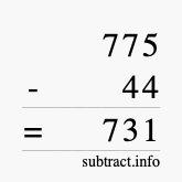 Calculate 775 minus 44 using long subtraction