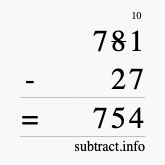 Calculate 781 minus 27 using long subtraction