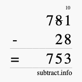Calculate 781 minus 28 using long subtraction