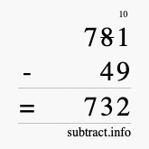 Calculate 781 minus 49 using long subtraction