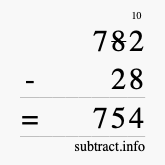 Calculate 782 minus 28 using long subtraction