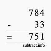 Calculate 784 minus 33 using long subtraction