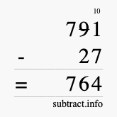 Calculate 791 minus 27 using long subtraction