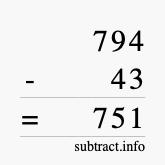 Calculate 794 minus 43 using long subtraction