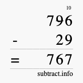 Calculate 796 minus 29 using long subtraction