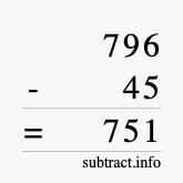 Calculate 796 minus 45 using long subtraction