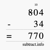 Calculate 804 minus 34 using long subtraction