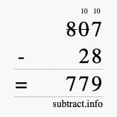 Calculate 807 minus 28 using long subtraction