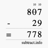 Calculate 807 minus 29 using long subtraction