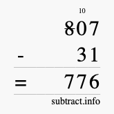 Calculate 807 minus 31 using long subtraction