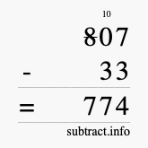 Calculate 807 minus 33 using long subtraction