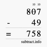 Calculate 807 minus 49 using long subtraction