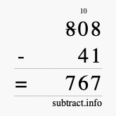 Calculate 808 minus 41 using long subtraction