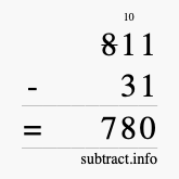 Calculate 811 minus 31 using long subtraction