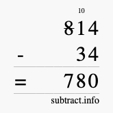 Calculate 814 minus 34 using long subtraction