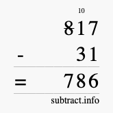 Calculate 817 minus 31 using long subtraction