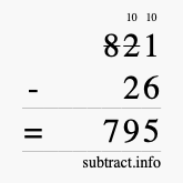 Calculate 821 minus 26 using long subtraction