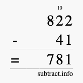 Calculate 822 minus 41 using long subtraction
