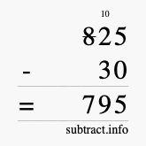 Calculate 825 minus 30 using long subtraction