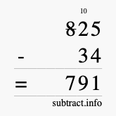 Calculate 825 minus 34 using long subtraction